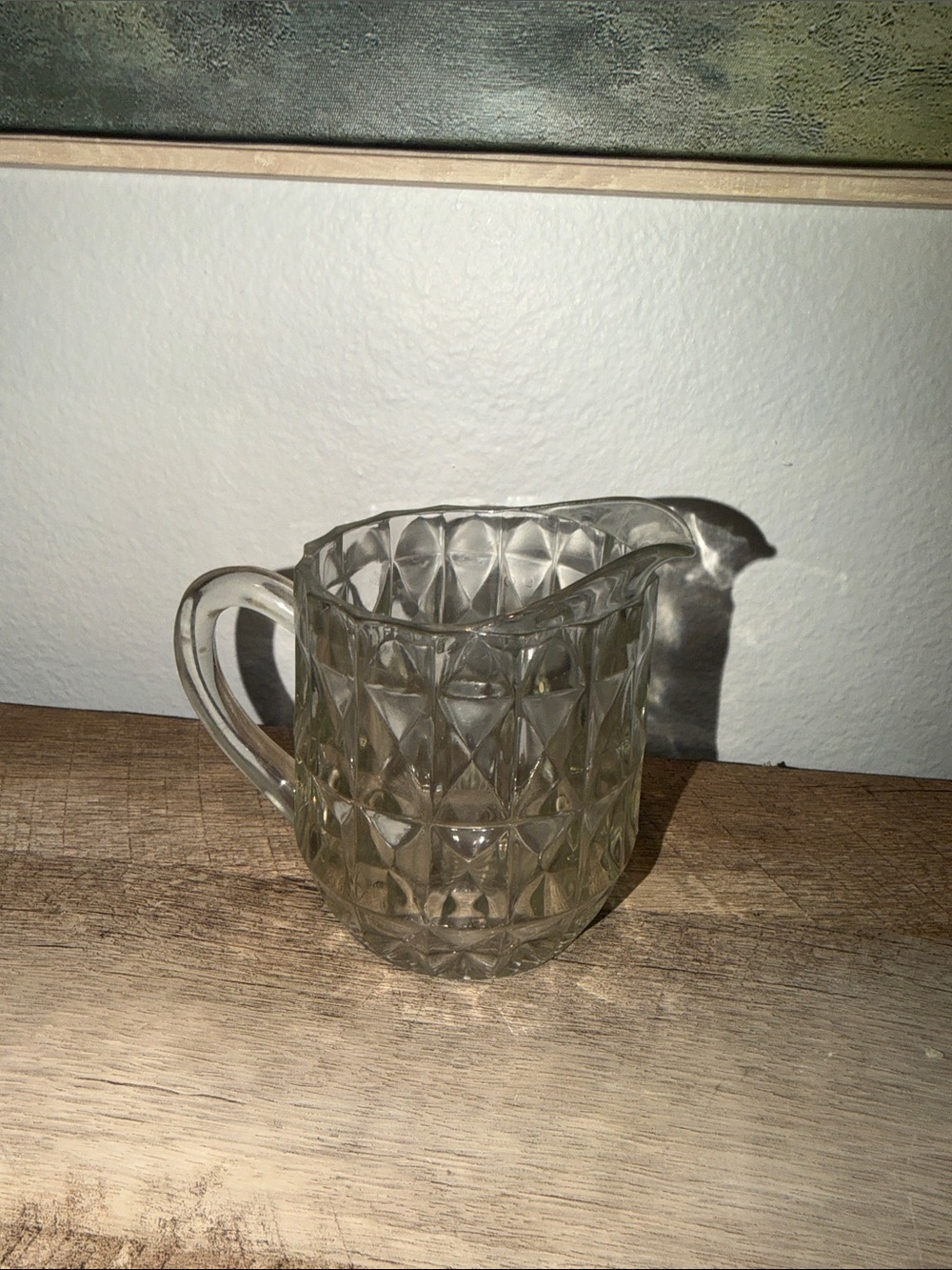 Vintage Clear Diamond-Pattern Glass Pitcher